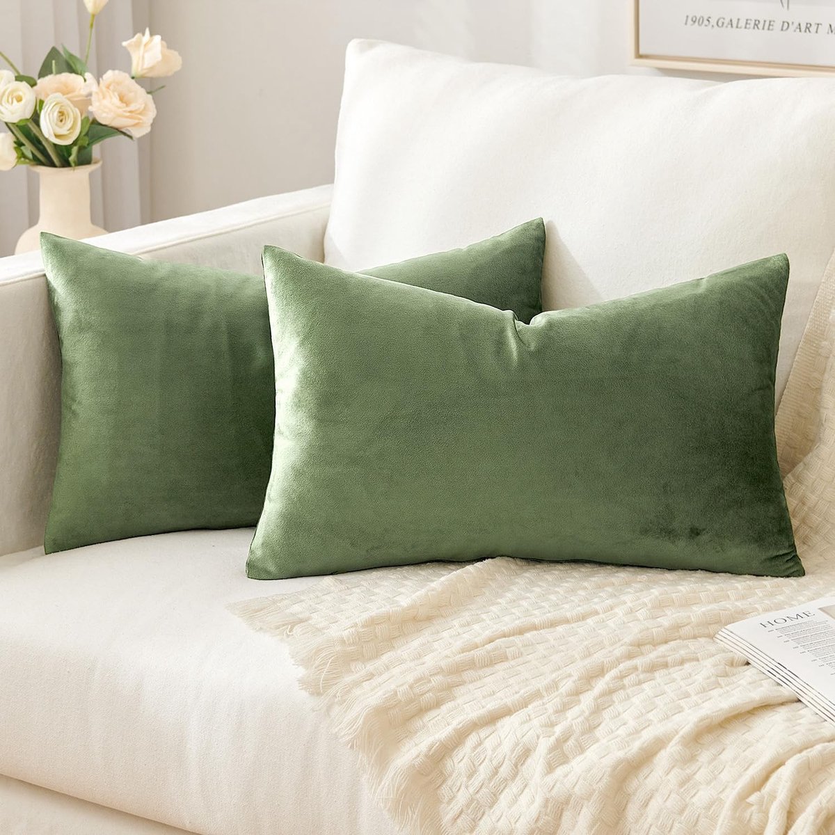 Omgoods - Set van 2 Velvet Kussenhoezen Groen 30 x 50 cm voor Sofa