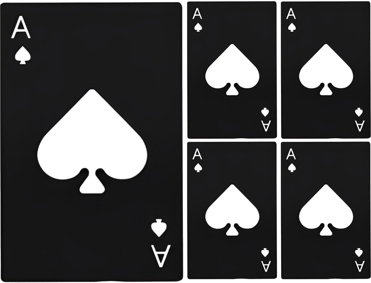 Omgoods - 5PK Roestvrijstalen Flesopeners met Poker Ace Design - Zwart