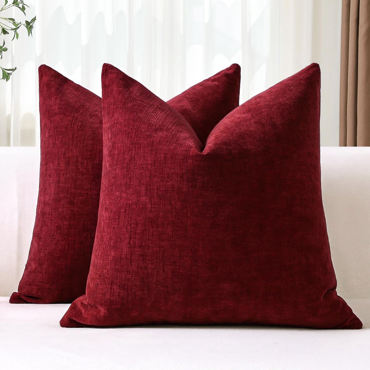 Omgoods - Set van 2 Chenille Kussenhoezen 50 x 50 cm in Rood