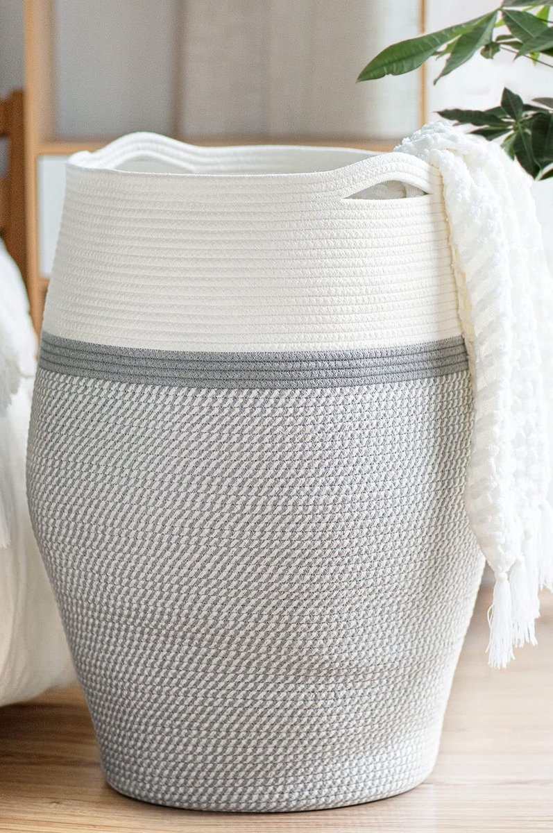 Omgoods - Grote Wasmand Wit en Grijs - Vouwbare Opbergmand voor Woonkamer
