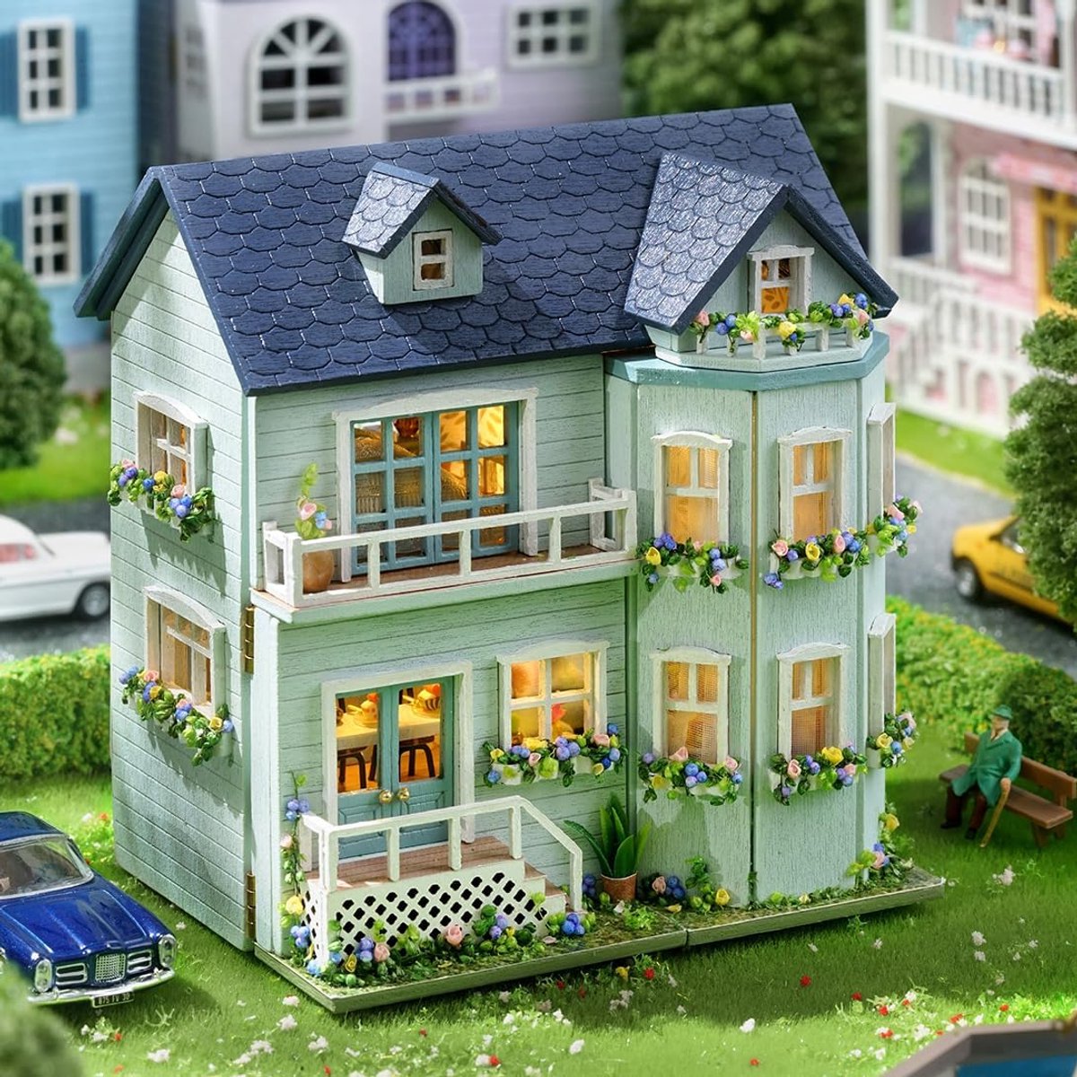 Miniatuur speelgoedgebouw (Warm Manor, hout, 19,0 x 18,0 x 6,0 cm, uniseks, voor volwassenen)