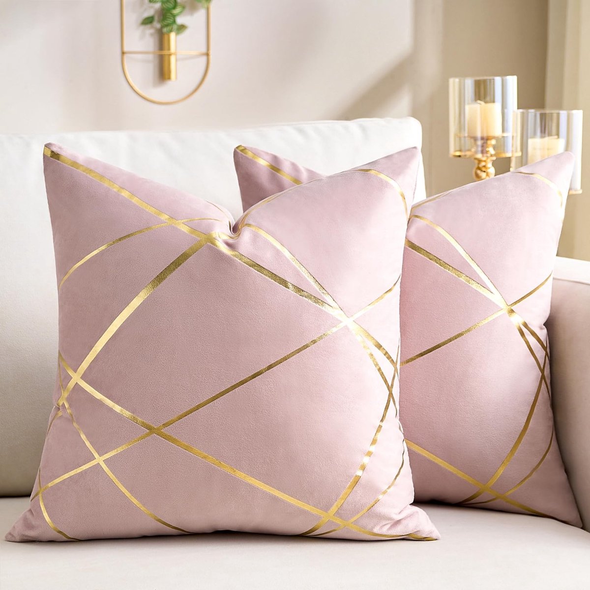 Omgoods - Set van 2 Velvet Kussenhoezen 50 x 50 cm met Geometrisch Patroon