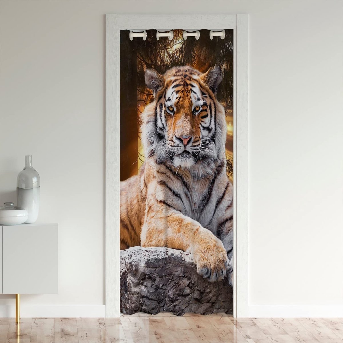 Omgoods - Tiger Blackout Deur Gordijn - Privacy en Decoratie met Safari Thema