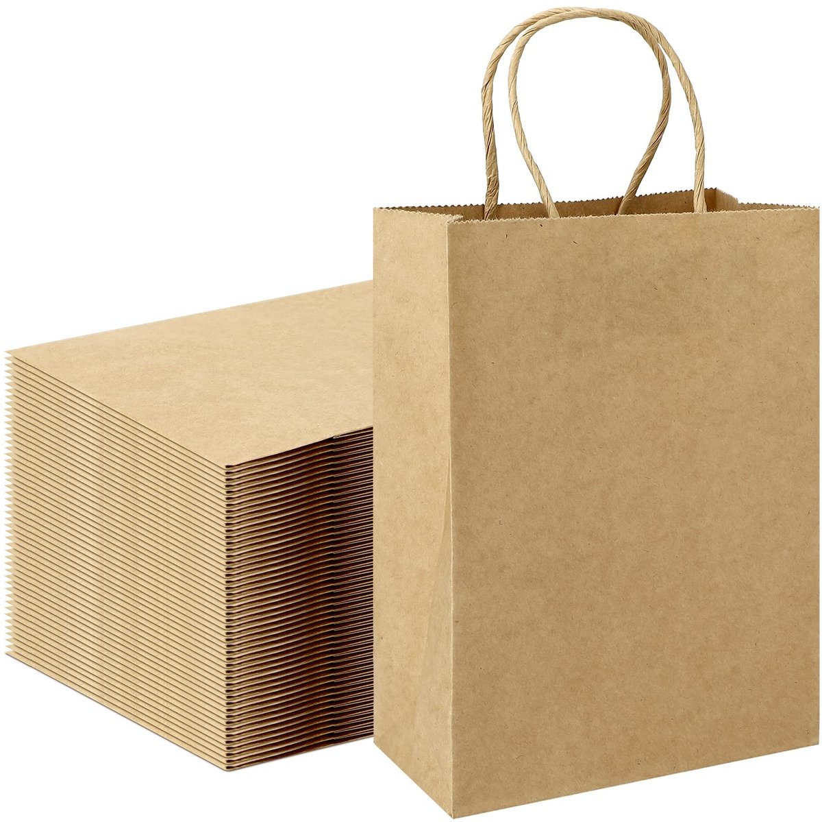 Omgoods - 100 Bruine Cadeautassen met Handvatten - Kraft Papier 21 x 15 x 8 cm