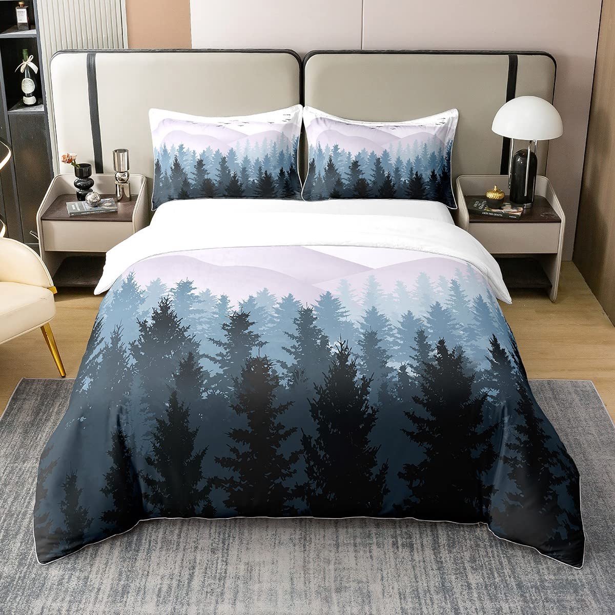 Omgoods - Natuurlijke Cotton Duvet Cover Set, Dubbel, Blauw en Wit