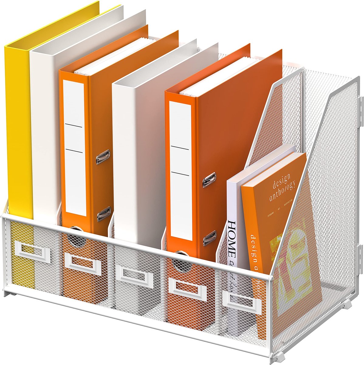 Omgoods - Magazine Organizer met 5 Verticale Compartimenten - Wit Metaal