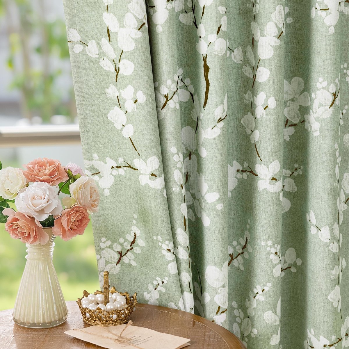 Omgoods - Groene Bloem Blokkerende Gordijnen - 72 Inch Dorpel