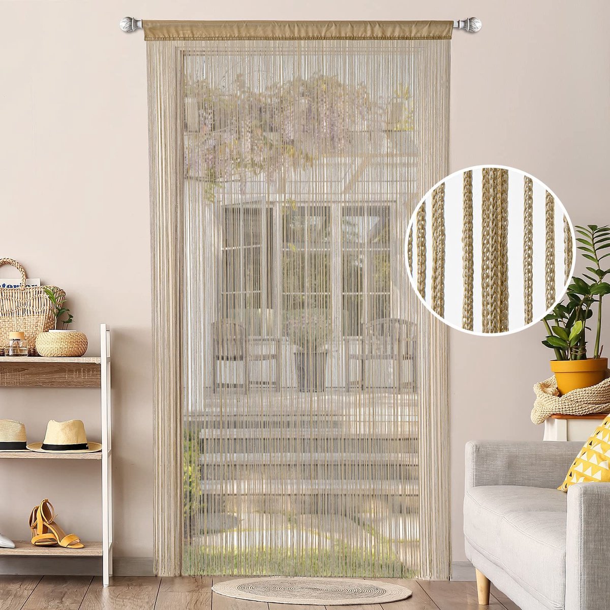 Omgoods - Draad Gordijn - Insectenbescherming voor Deur en Raam - Bruin 90 x 200 cm