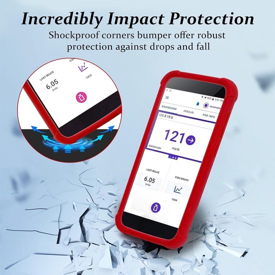 Siliconen hoes voor Omnipod 5 PDM-hoesje - valbestendig Omnipod 5-hoesje, schokbestendig, antislip (rood) — afbeelding 2