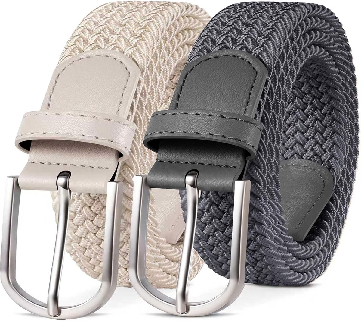 2-pack elastische riem, stoffen gevlochten riem voor dames en heren 33 mm breed, maten 90–140 cm