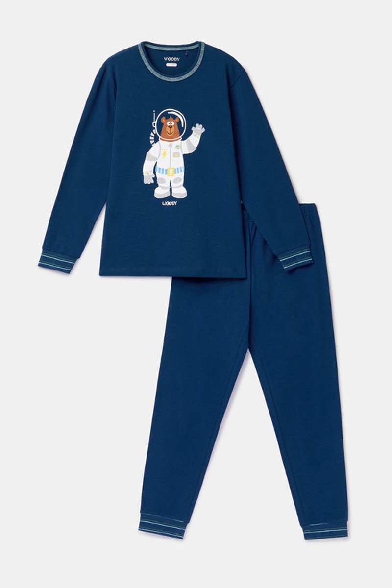 Woody Jongens-Heren pyjama donkerblauw - maat 098/3J