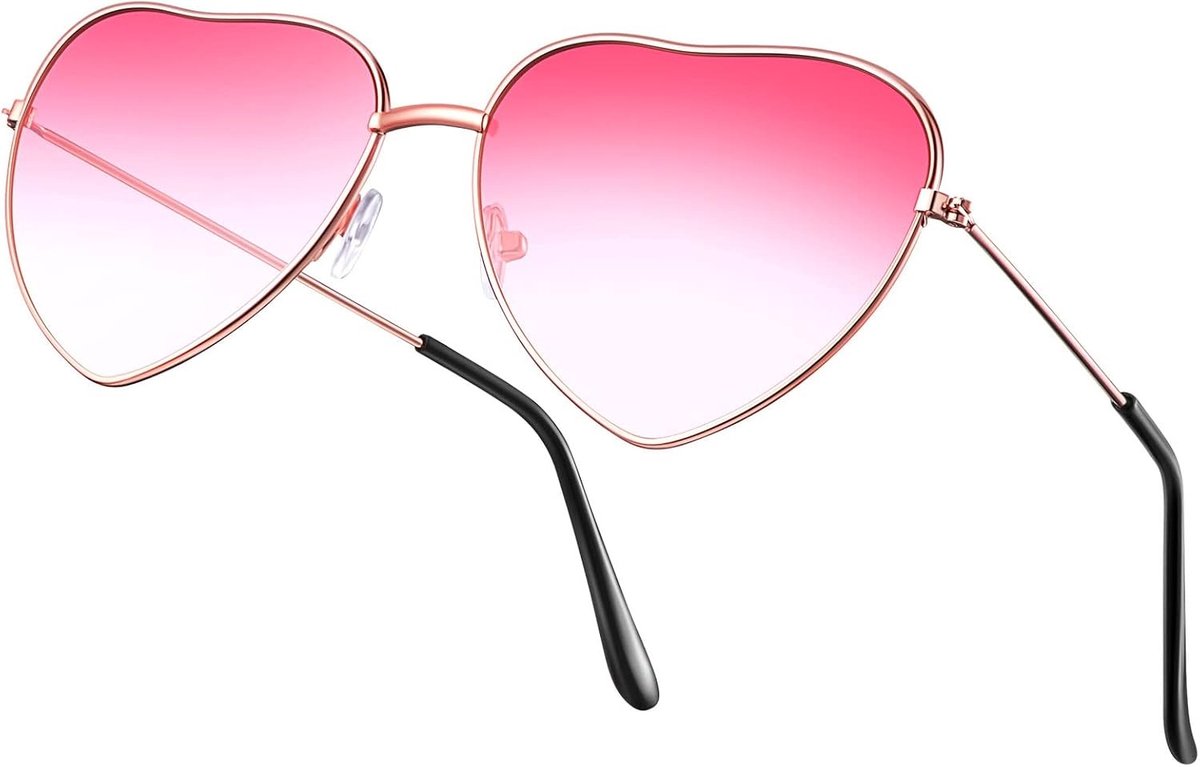 Zonnebril in hartvorm, trendy hippie stijl, roségouden frame, perfect voor festivals en zonnige dagen