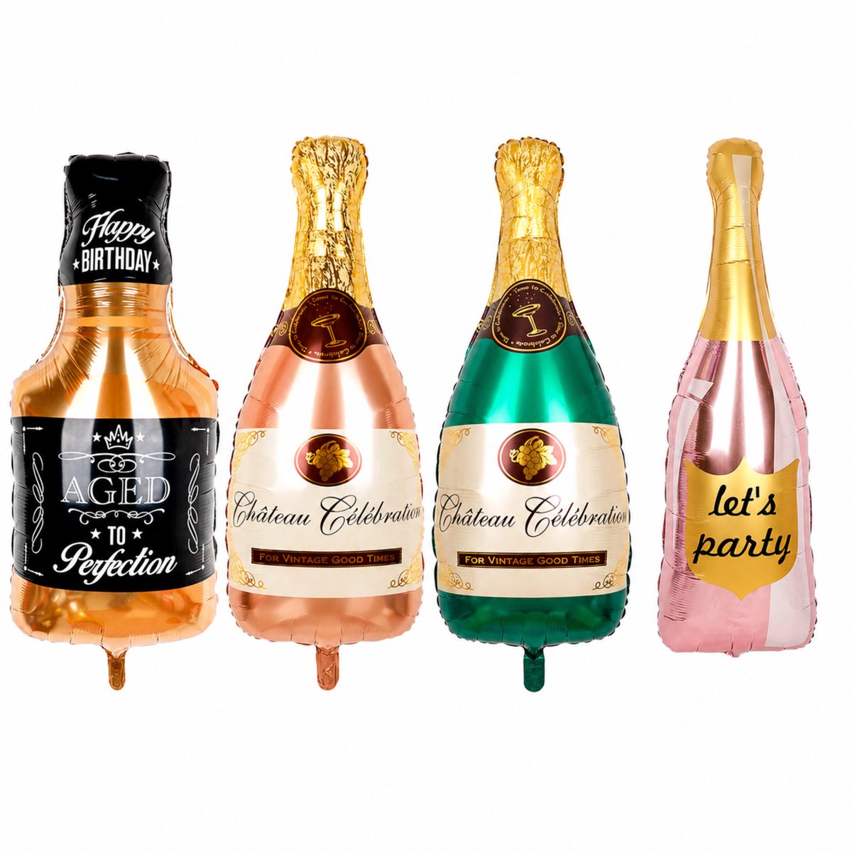 Fienosa Folieballonnen Flessen Set 4 Stuks – Champagnefles, Rosé Champagne, Wijnfles & whiskeyfles – Feest drank flessen - XL Feestballonnen – Geschikt voor Helium & Lucht – Verjaardag, Oud & Nieuw, Jubileum & Vrijgezellenfeest