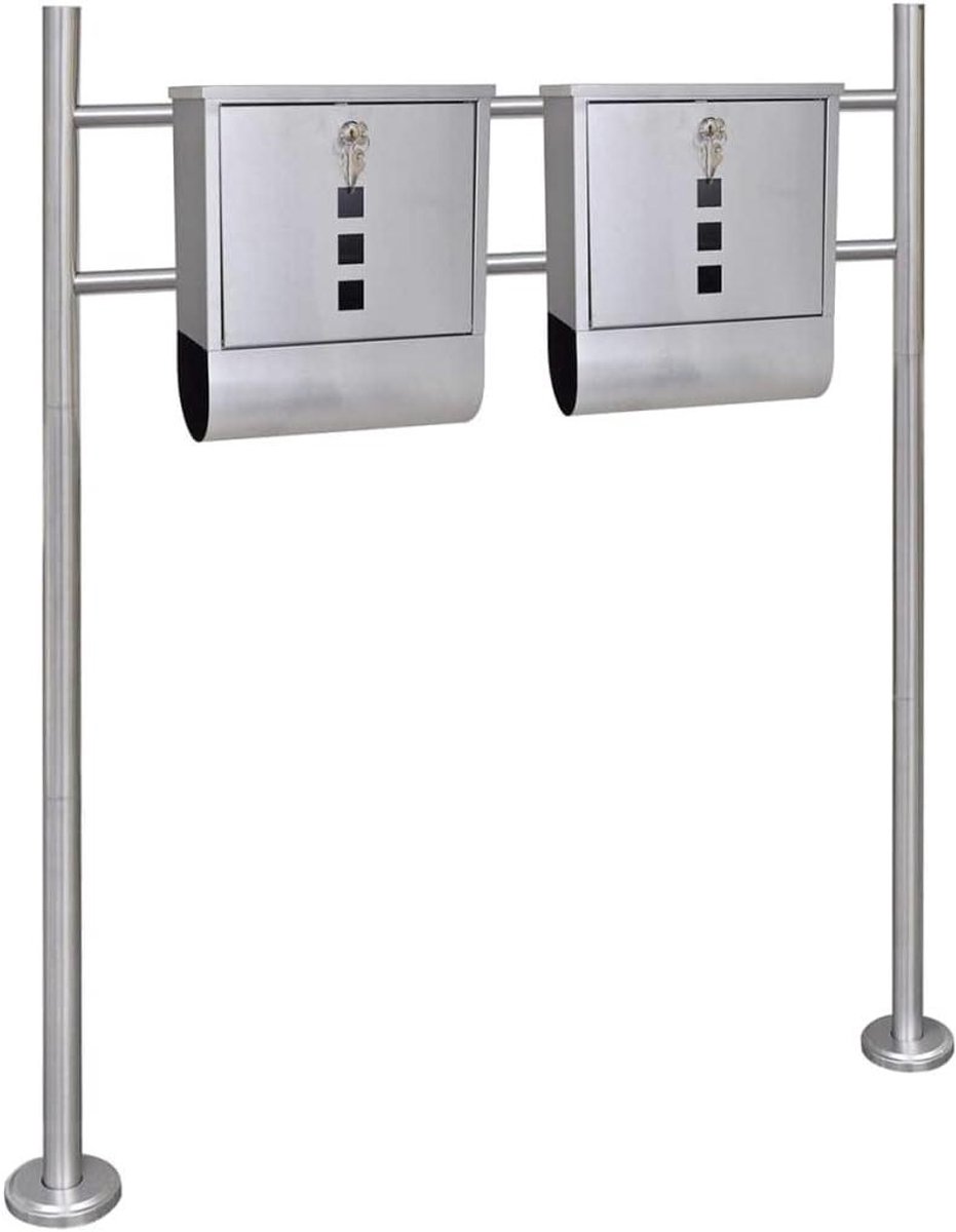 Dubbele Brievenbus - Brievenbus Set - Post Ontvangen - Met Krantenhouder - 31 x 10.5 x 33.5 cm - Zilver