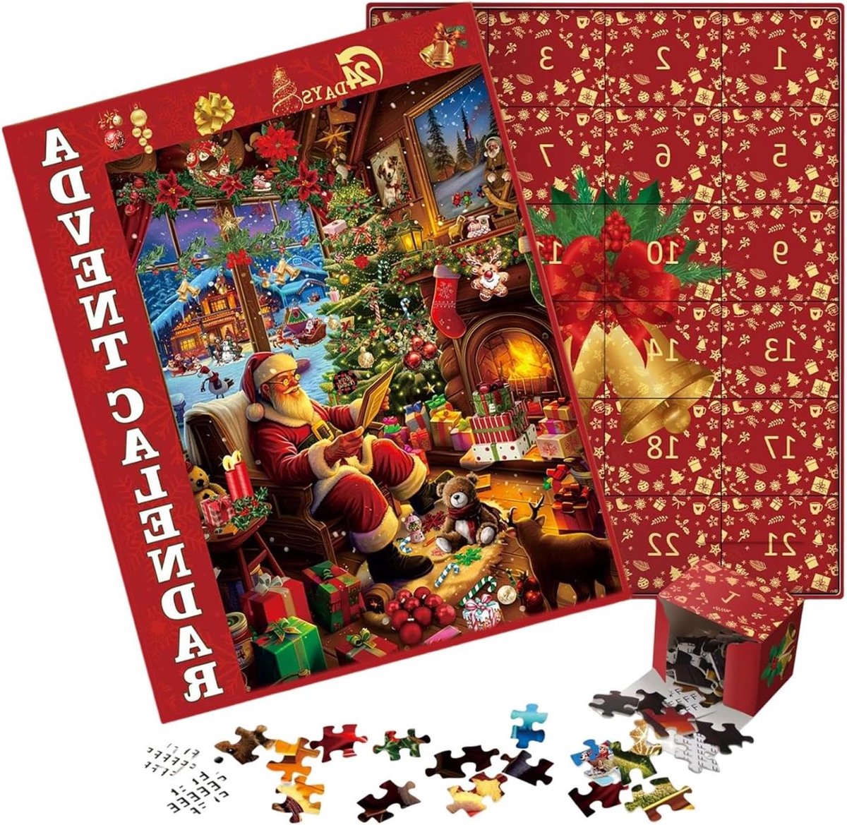 Kerst Adventskalender - Puzzel Kalender - Feestdagen Vieren - Vintage Kunstwerk - 1000 Stukjes - Multicolor