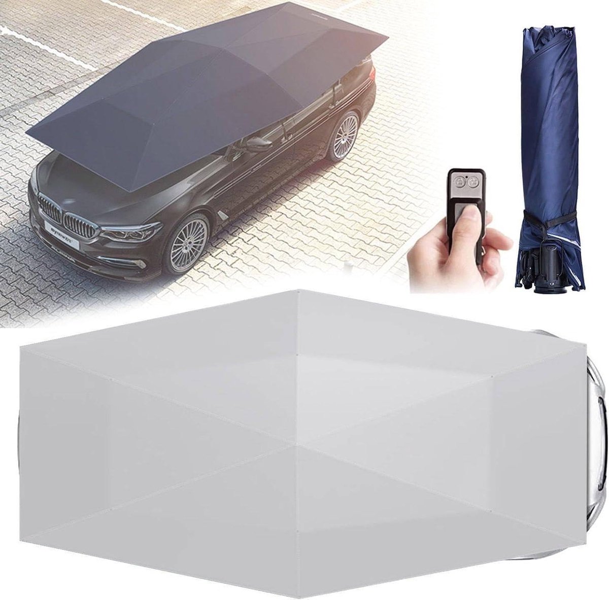Automatische Autodakparaplu - Daktent Auto Zonnescherm - Voertuig Beschermen - Volautomatisch Opvouwbaar - 4.9m - Zilver