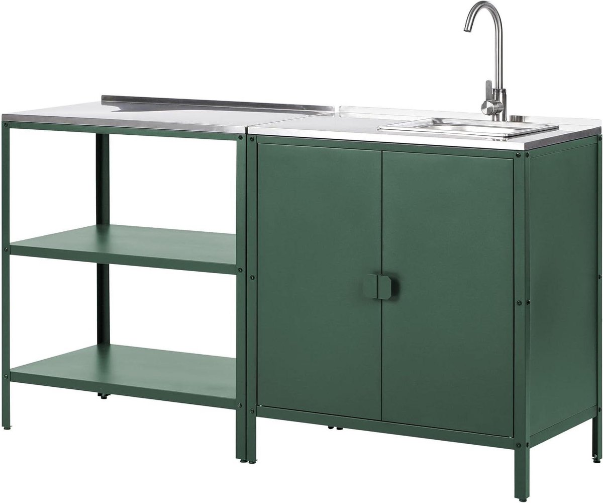 Buitenkeuken Set - Tuinkeuken Keukeneiland - Buiten Koken - Roestvrij Staal Poedercoating - 90x80x50 cm - Groen