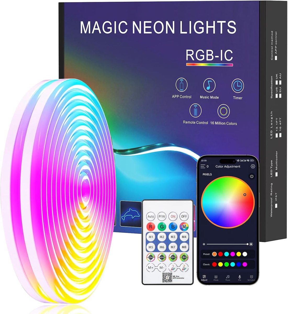 Neon LED Strip 3m - Silicone RGBIC Lichtstrip - Met Afstandsbediening via App - Voor Sfeervolle Woonkamer Decoratie - ShopVlot