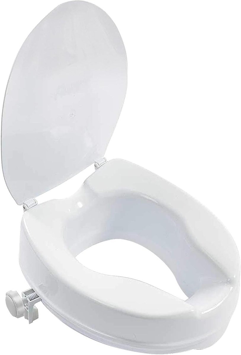Toiletverhoger met deksel - Verhoogde toiletbril - Veiliger naar toilet - Verstelbare zijclips - 6 inch verhoging - Wit