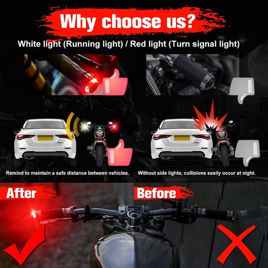 KZQ 2-delige LED richtingaanwijzers voor motor en fiets - Dubbele kleur stuurplug knipperlichten - Wit en rood — afbeelding 5