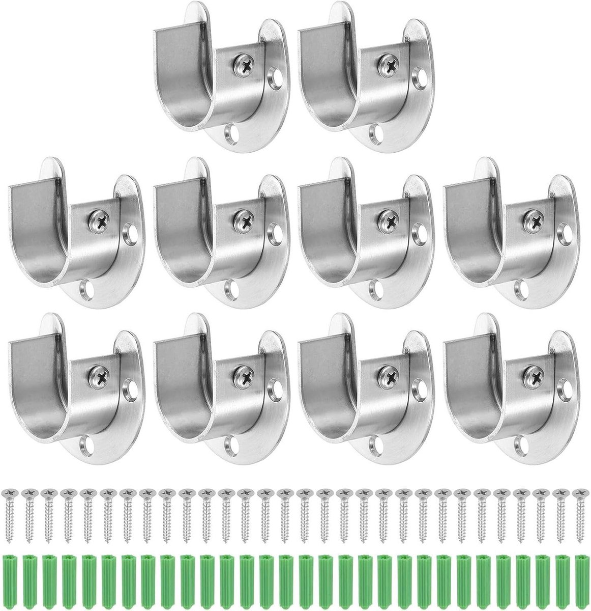 Kledingstanghouders - Roedehouders U-vorm - Kasten Organiseren - Roestvrij Staal - 28 mm - Zilver