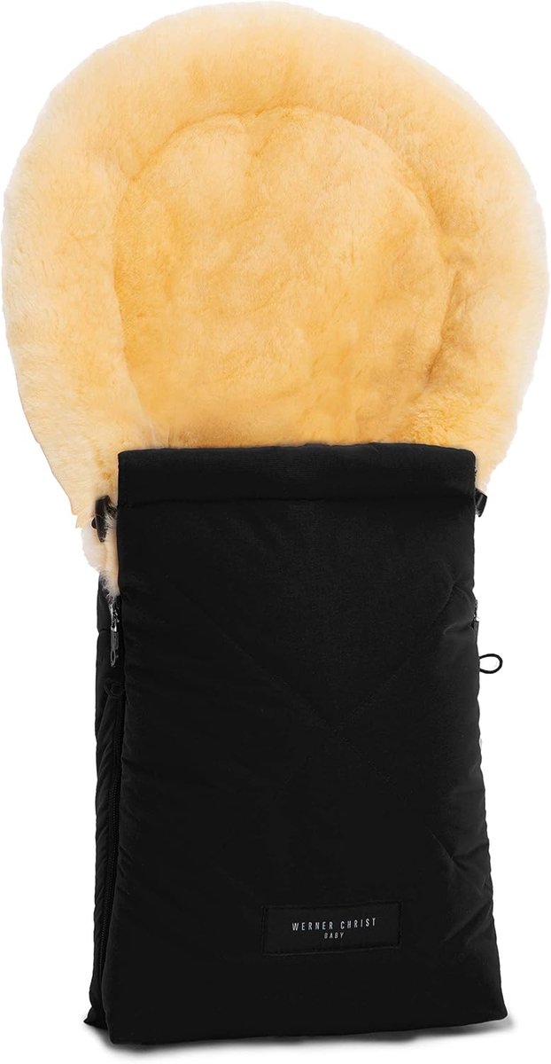 SnelShoppen - Lamswollen Voetenzak Reiswieg - Universele Winter Voetenzak 78 cm x 33 cm - Medicinale Echt Wol - Voor Maxi-Cosi & Kinderwagen - Zwart