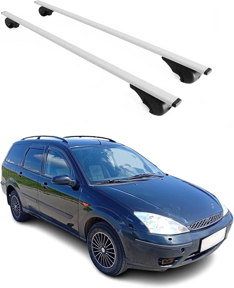 SnelShoppen - Dakkoffer Drager Geschikt voor Ford Focus Turnier 1998-2005 Basisdrager Grijs 2X, Stabiel, Zacht, Aerodynamisch, 75 kg Laadcapaciteit