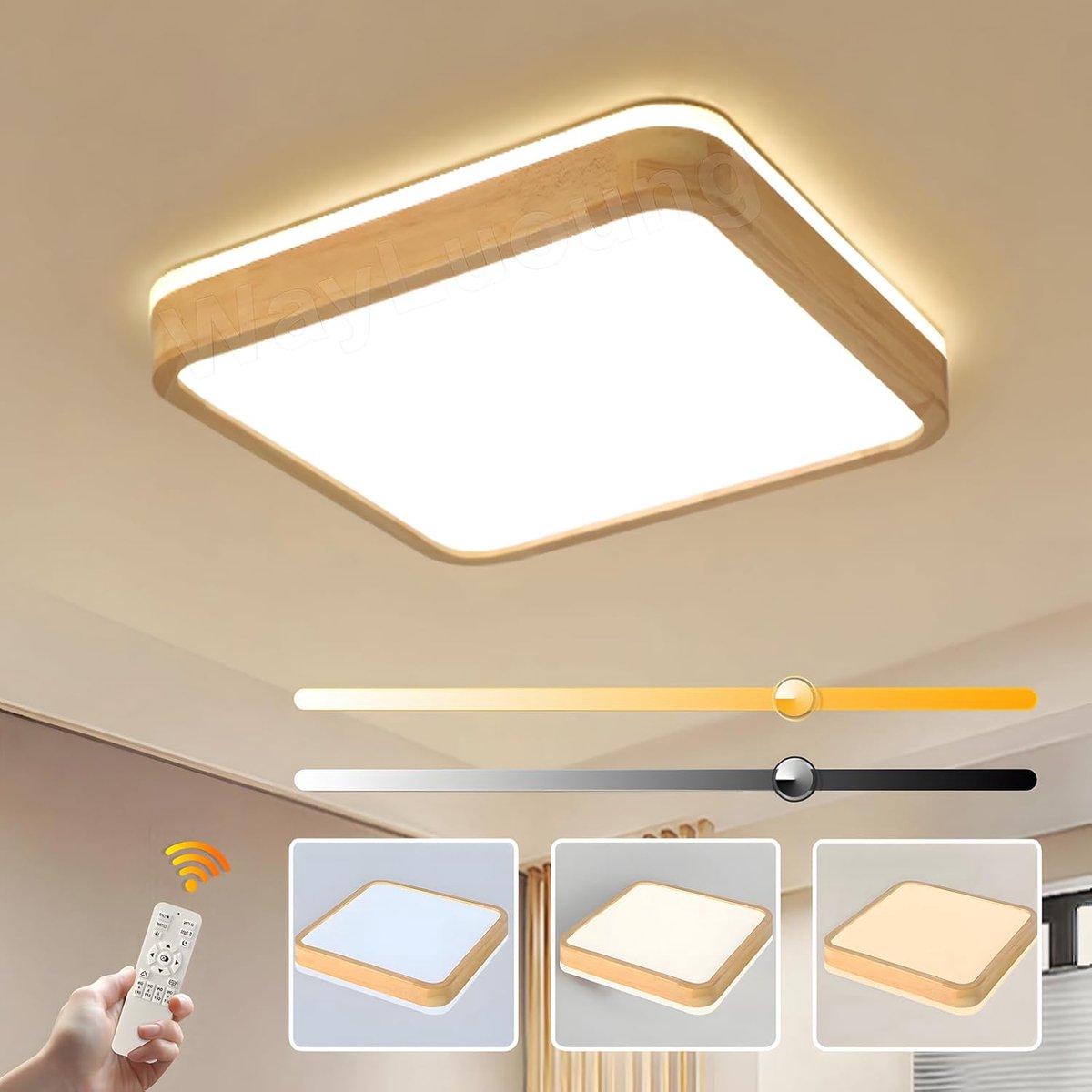 Plafondlamp Houten LED Ø40cm - Dimbaar met Afstandsbediening - 3000-6000K Lichtkleur - Voor Slaapkamer en Woonkamer - ShopVlot