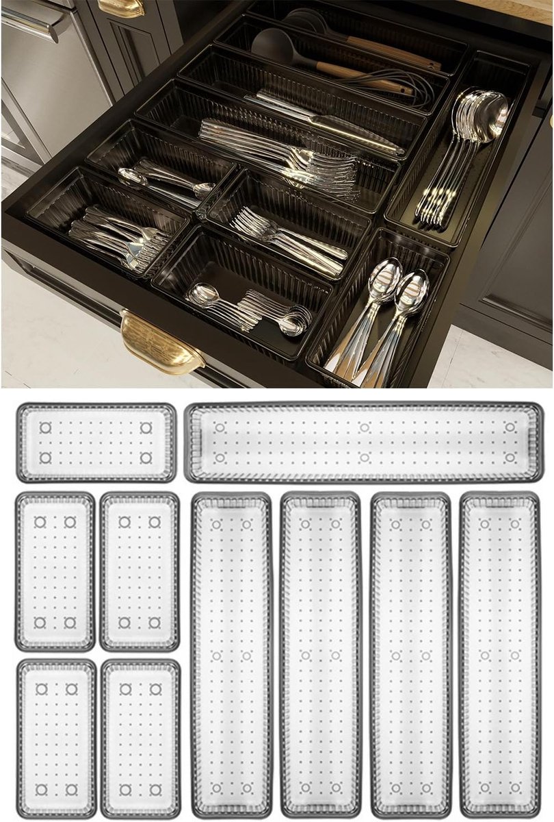 SnelShoppen - Drawer Organiser Set van 10 - Desk Organiser, Keuken Organiser, Makeup Organiser, Badkamer Organiser, Anthraciet, Ruimtebesparend en Duu