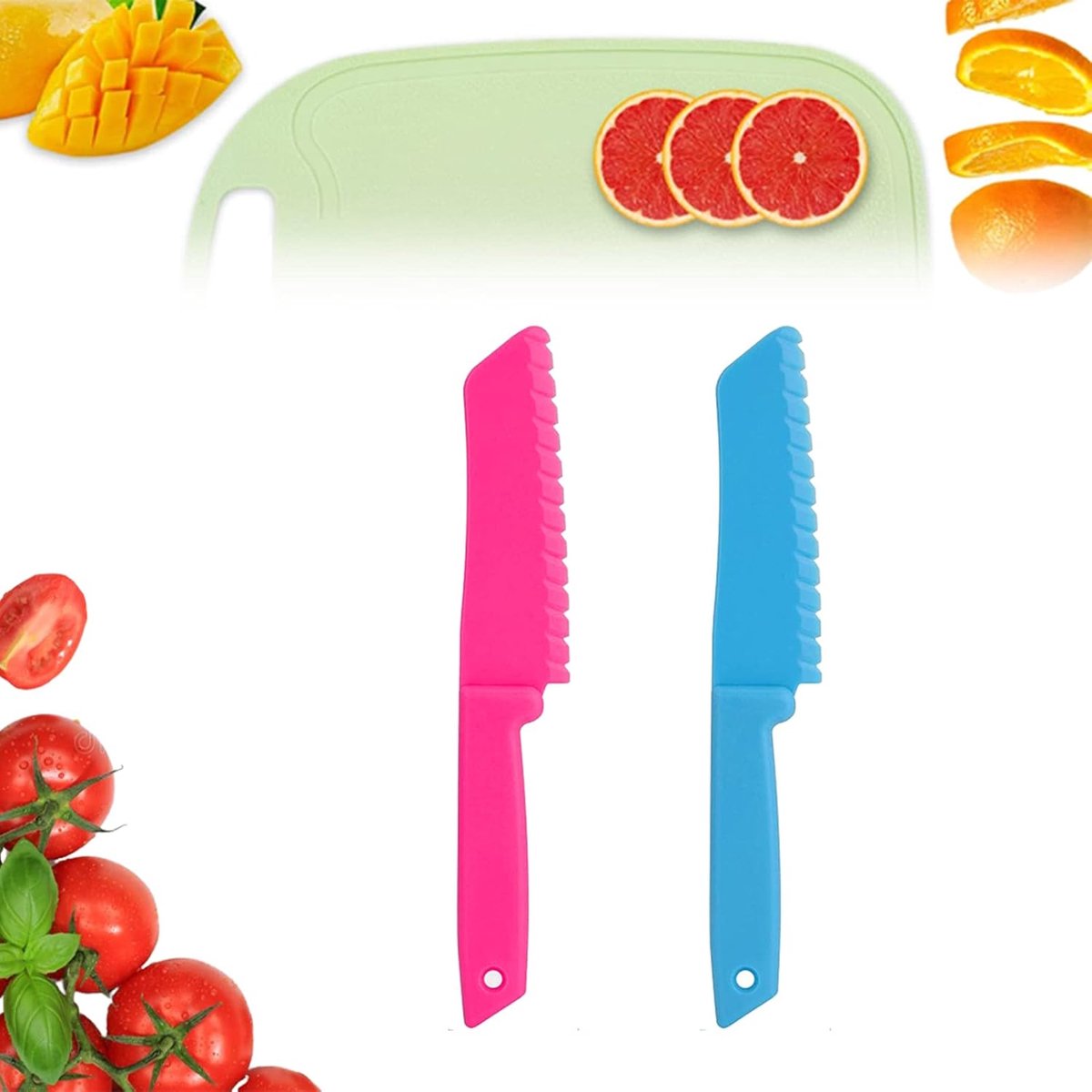 Kindermessen set - plastic messen - 2 kleuren - veilig snijden van fruit en brood - ShopVlot
