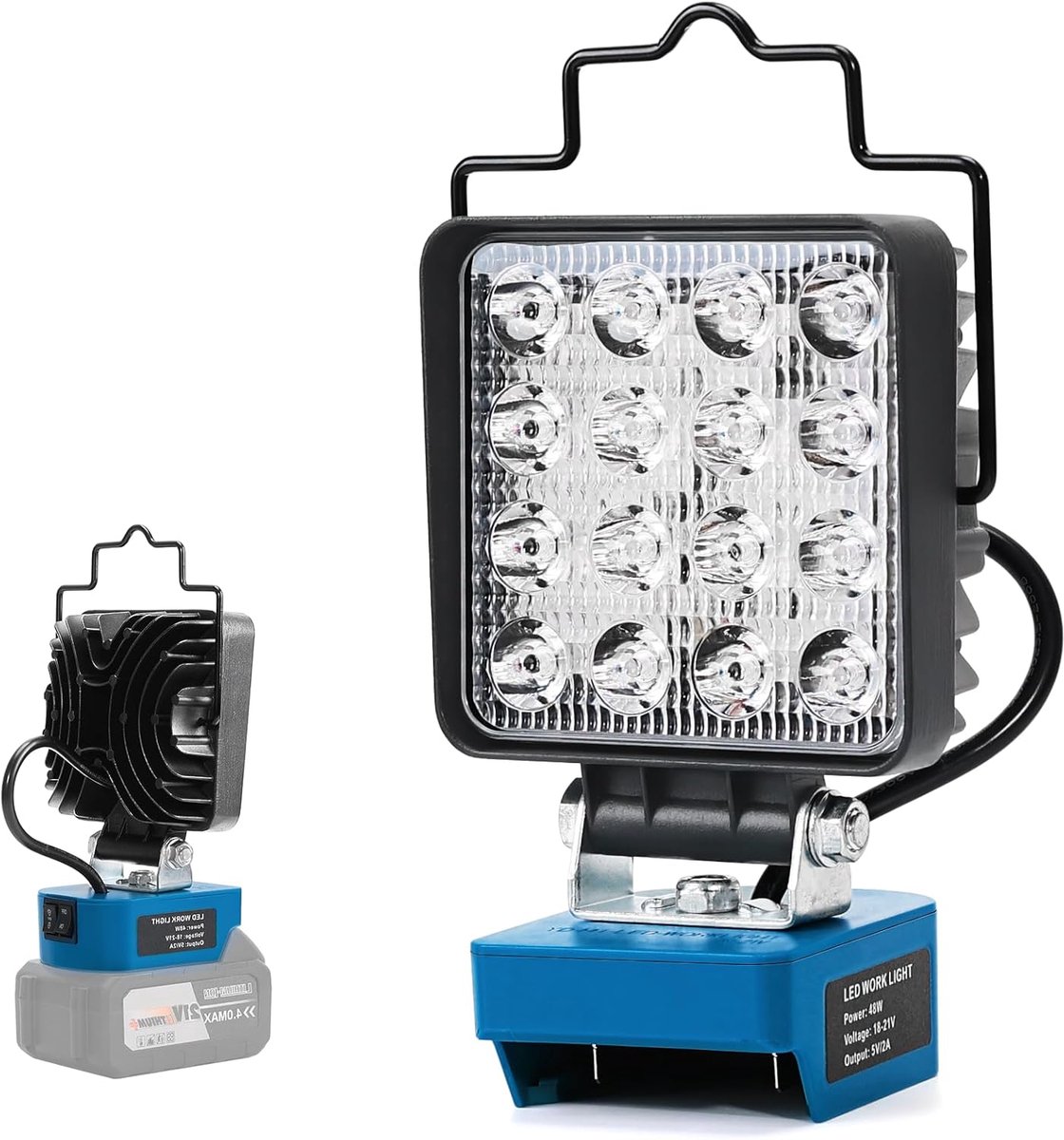 SnelShoppen - Draagbare 48W LED Bouwlamp 4800LM, Geschikt voor 18V/21V Accu's, USB & Type-C Aansluiting, Ideaal voor Bouwwerkzaamheden en Buitengebrui