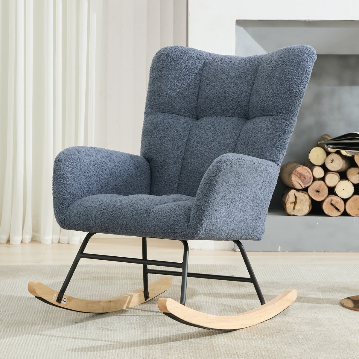 Teddy Schommelstoel - Relaxstoel - Ergonomisch Hoge Rugleuning - Comfortabele Armleuningen - Zachte Vulling - Eenpersoons Fauteuil voor Woonkamer Slaapkamer Babykamer-Marineblauw