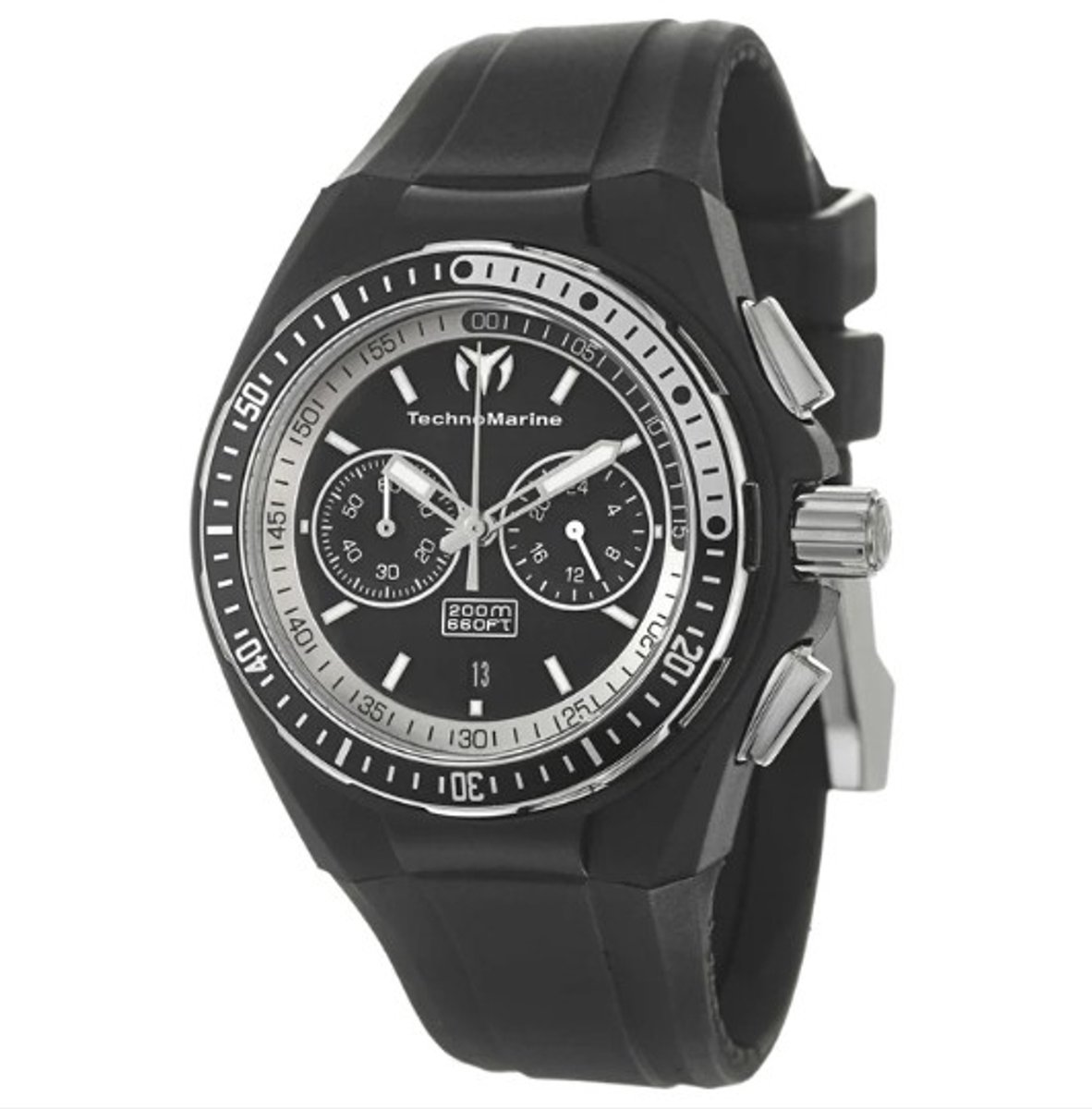 TechnoMarine Cruise Sport Chronograaf TM-110015 Unisex Horloge - 40 mm - Japans Quartz - Zwarte Wijzerplaat - Zwarte Siliconen Band - 20 ATM Waterdicht