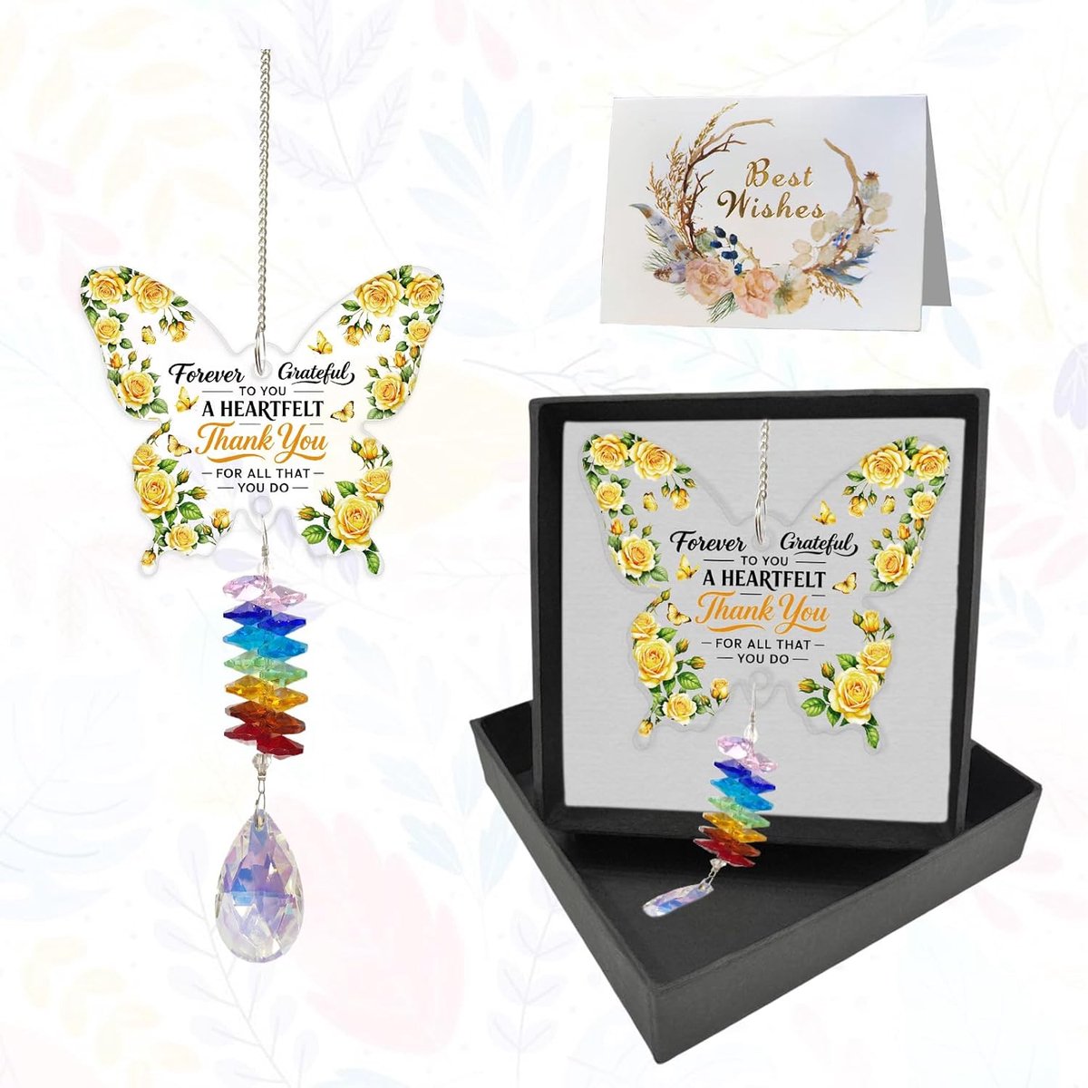 Thank You Crystal Suncatcher Cadeaus voor Vriend Verjaardagscadeau Gele Bloemen Zon Catcher Gift Waardering Geschenken Vlindervormige Kristal Zonnevanger voor Vrienden Familie Moederdag
