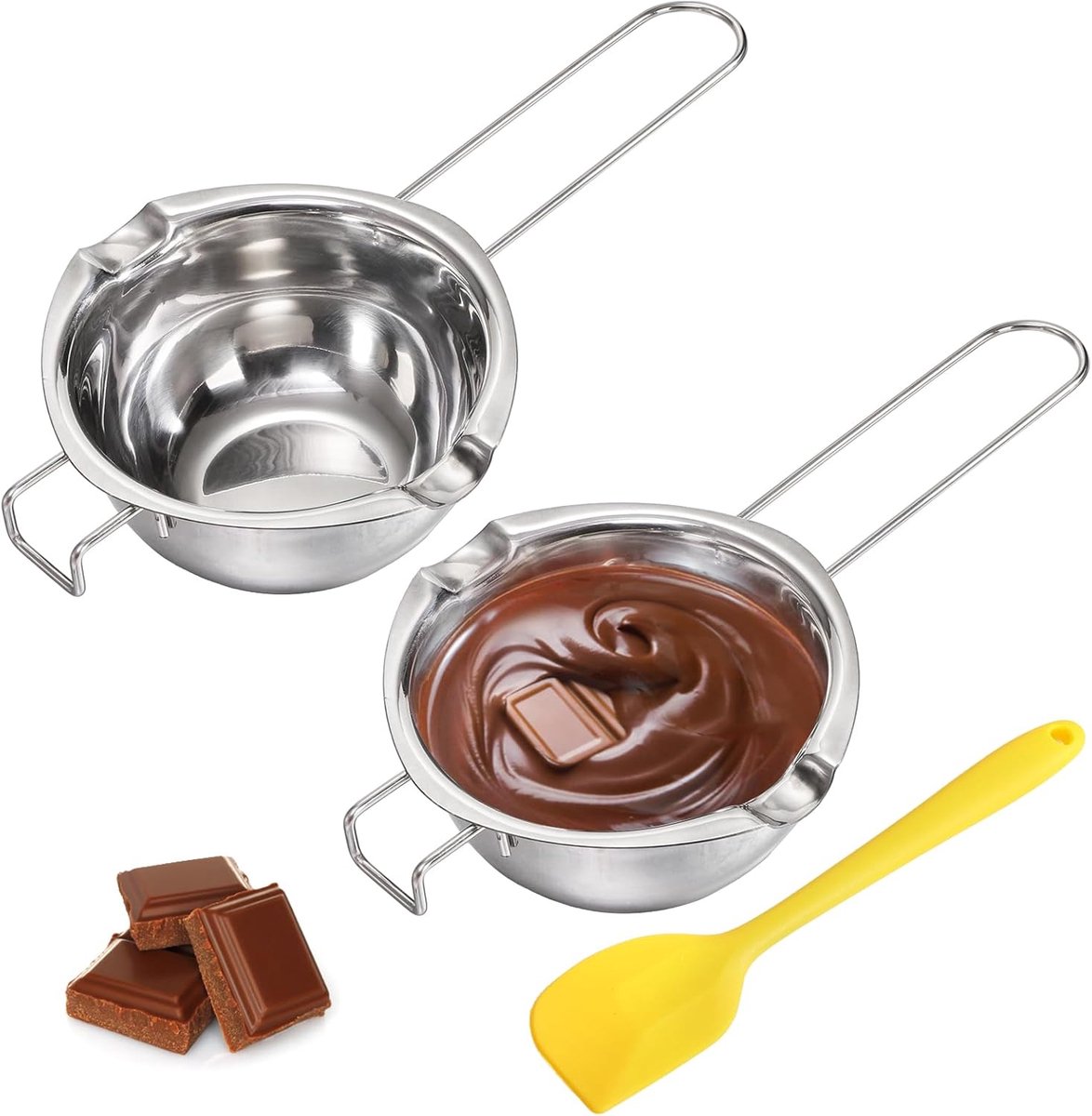 2-delig RVS dubbele ketel 500 ml kaars smeltset Pot Chocolade smeltpan voor kaas boter snoep was - Bonus 1 plastic schraper