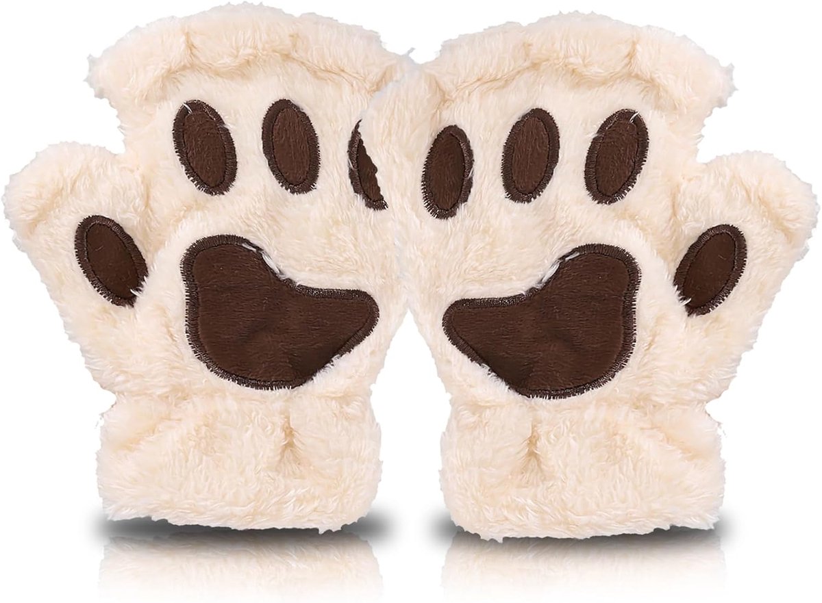 Handschoenen, cosplay, pluche therian handschoenen, leuke halve vingers, kattenhandschoenen, vingerloze handschoenen, winterhandschoenen voor dames en tieners meisjes