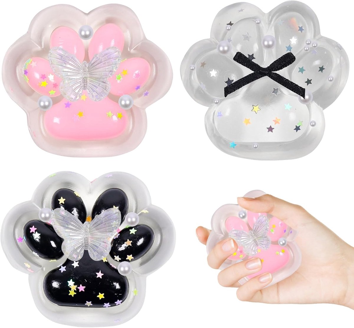 Paw Squeeze, 3 stuks kattenpoten, schattige kattenpoot van siliconen, knijpspeelgoed, knijpen voor stressvermindering, schattig zacht knijpspeelgoed voor kinderen en volwassenen