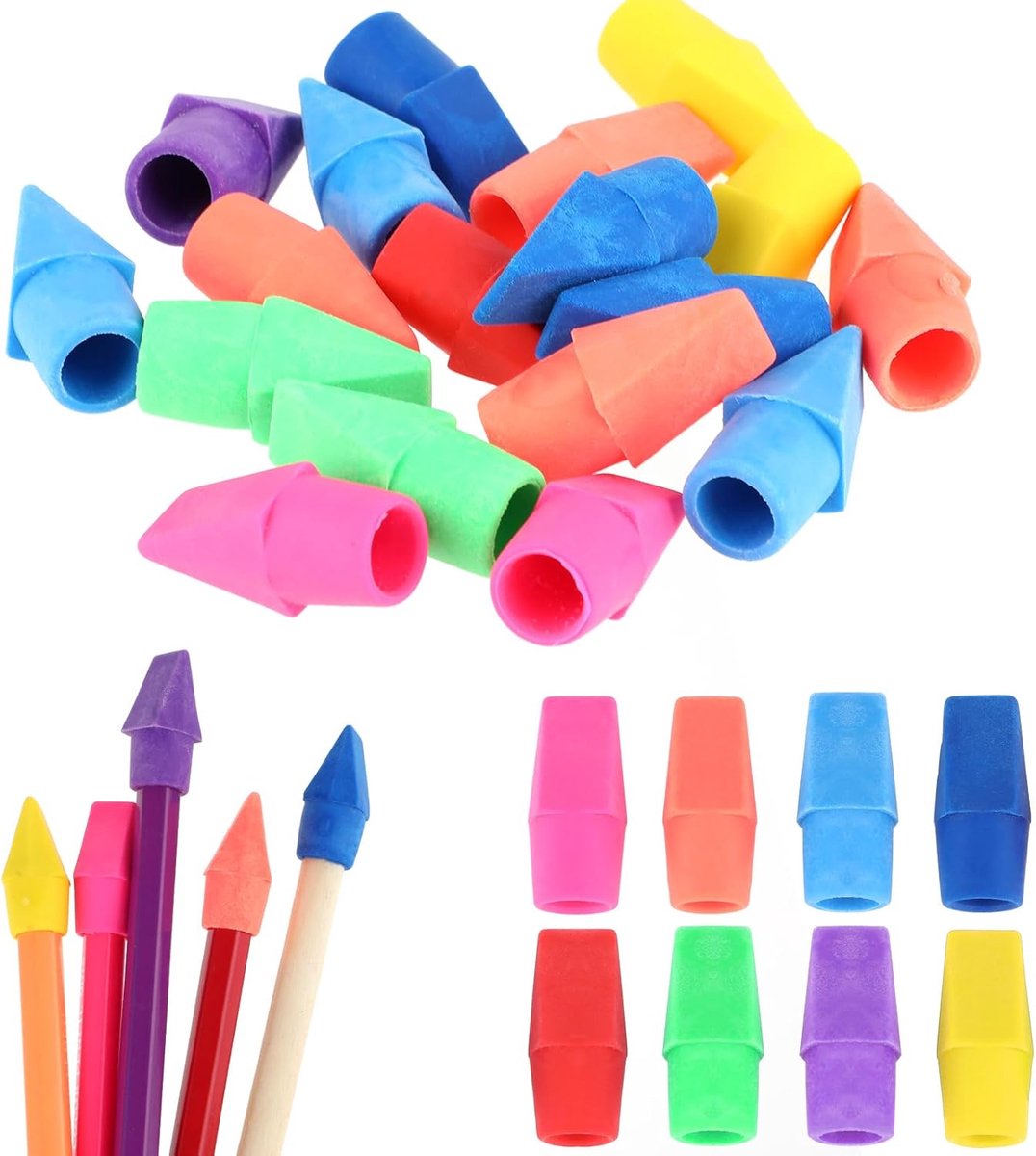 20 stuks potloden, doppen, gummetjes, potlood, voor thuis, school kantoor