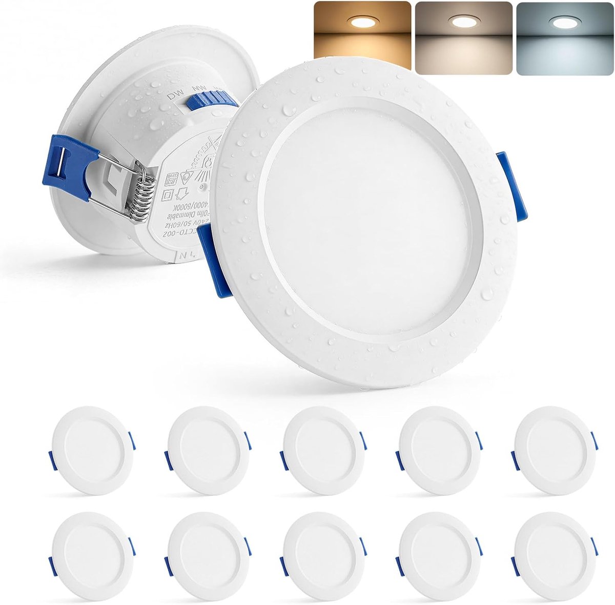 Led-spots, 230 V, 4 W, inbouwspot, 55 mm - 68 mm gatgrootte, spots, plafondlamp, warmwit, 3000 K, neutraal wit, 4000 K, koudwit, 6000 K, IP44 plafondspots, ultraplat, voor badkamer en keuken