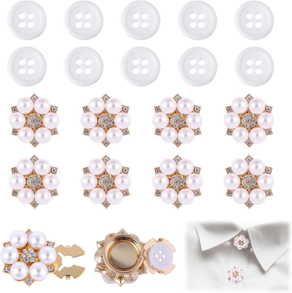 Knopen, Afneembare Nepparel en Strass Knoophoezen Decoratieve Manchetknopen voor Vrouwen Kleding Knutselen