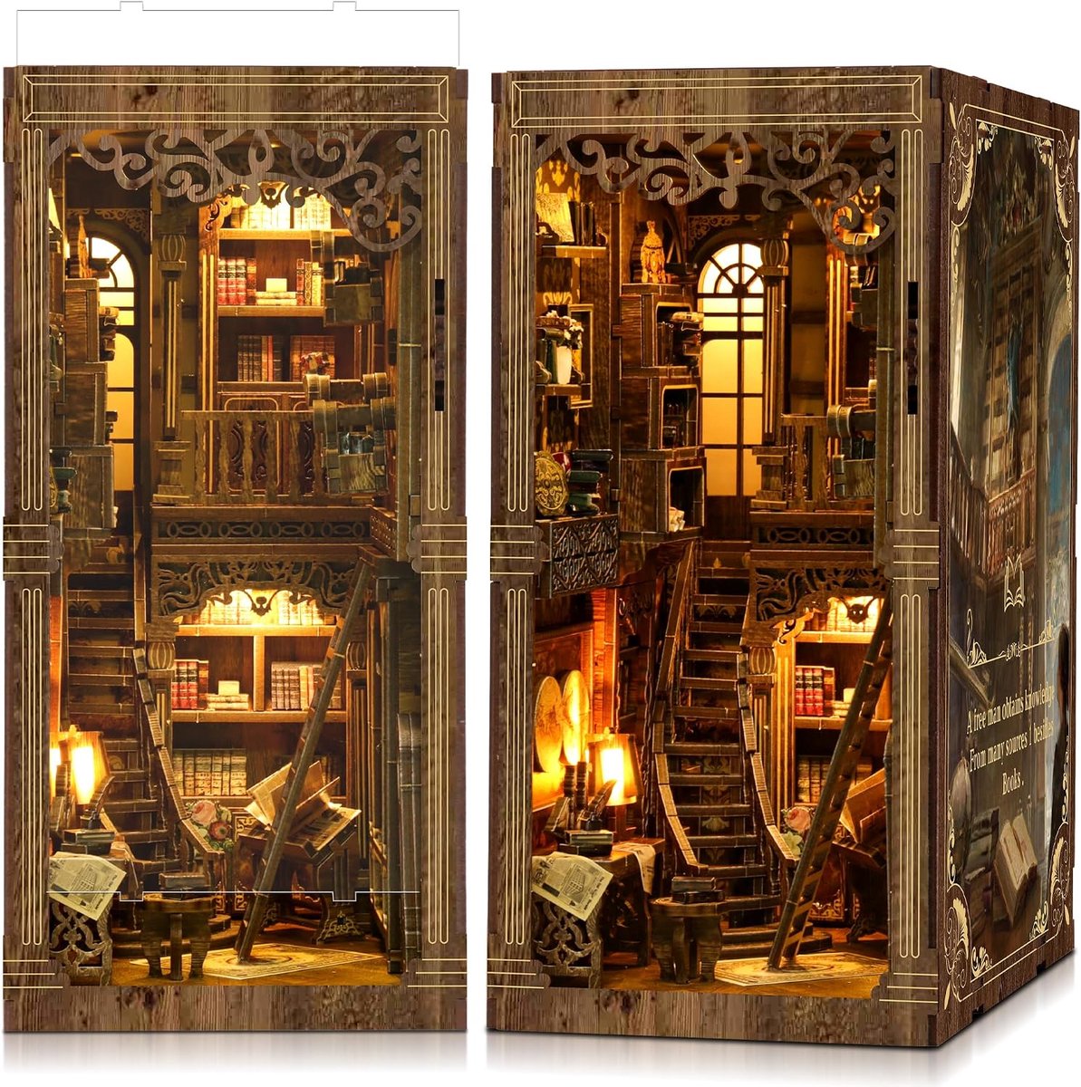 Nook Kit voor volwassenen: LUMYCE houten puzzel DIY miniatuur huis 3D poppenhuis - boekensteun voor boekenkast decoratie met ledlicht creatief cadeau voor lezers