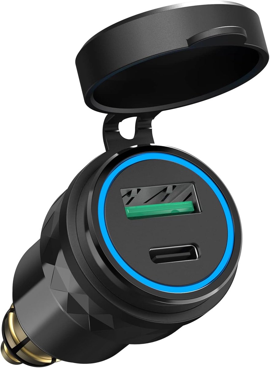 USB DIN Socket Oplader voor Motorfiets BMW: DIN Hella naar USB C 30W PD3.0 & 18W QC3.0 Socket Adapter in Aluminium voor BWM Ducati Triumph en Meer Motorfietsen in Europese Stijl