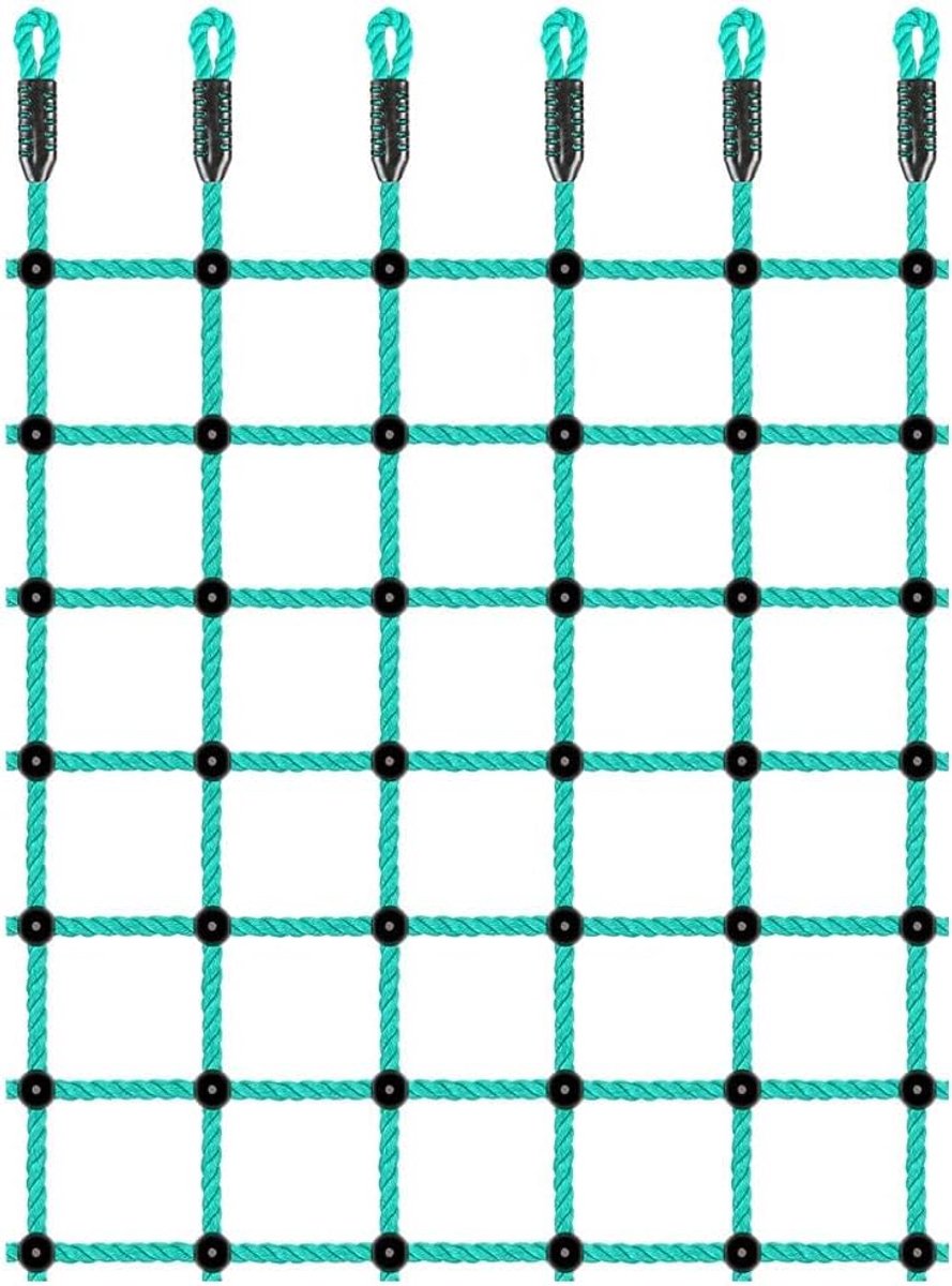 Klimnet voor kinderen, 196 x 125 cm, klimrek, net, kinderkamer, net, nylon touw, ladder, speeltoren, veiligheidsnet voor klimwand/schommelset/boomhuis/hindernisparcours, groen