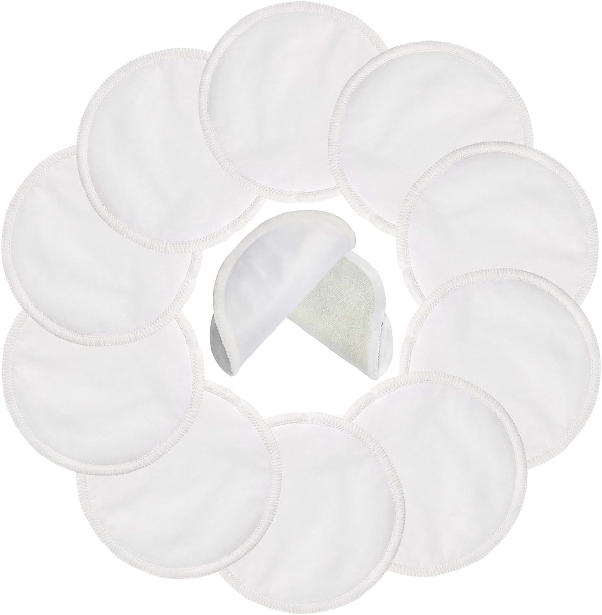 Herbruikbare Katoenen Borstvoedingspads - Wasbare en Hoog Absorberende Pads met Waszak (Diameter 12 cm) - Comfortabel, Duurzaam en Milieuvriendelijk (Pack van 10)