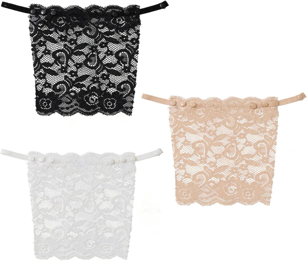 3 Stuks Dames Kant Modesty Panel, Clip-on Mock Camisole Overlay voor Laag Uitgesneden Tops en Jurken, Decolleté Cover-up