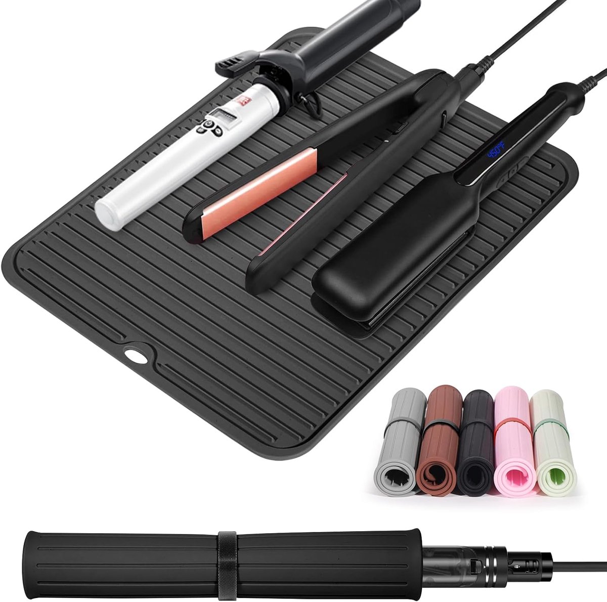 mat, grote mat voor hete haargereedschappen van siliconen, voor krulspelden, stijltang, draagbare mat voor haarstyling-gereedschap (Zwart)