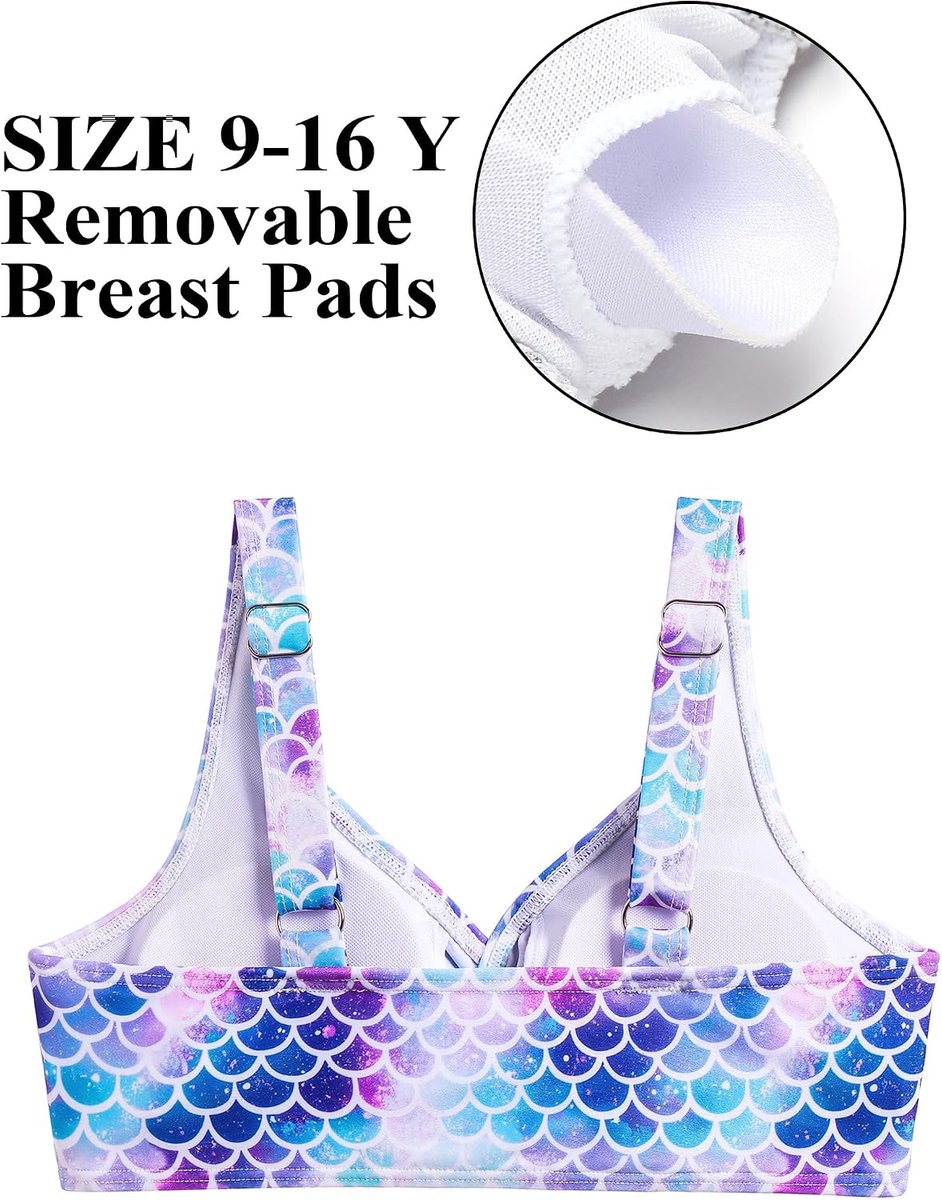 Bikiniset voor meisjes, V-hals, wikkellook, tankini, hoge taille, bikinibroek met trekkoord, zeemeermin, luipaard, badpak, tweedelige badmode, 7-16 jaar