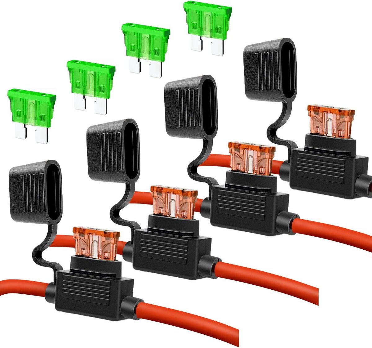 4stuks 32V Waterdichte Zekeringhouder 12AWG, ATO Blad Zekeringhouder in-line met Kap, Standaard Stopcontact met Medium Bladzekering 4stuks 30A + 4stuks 40A