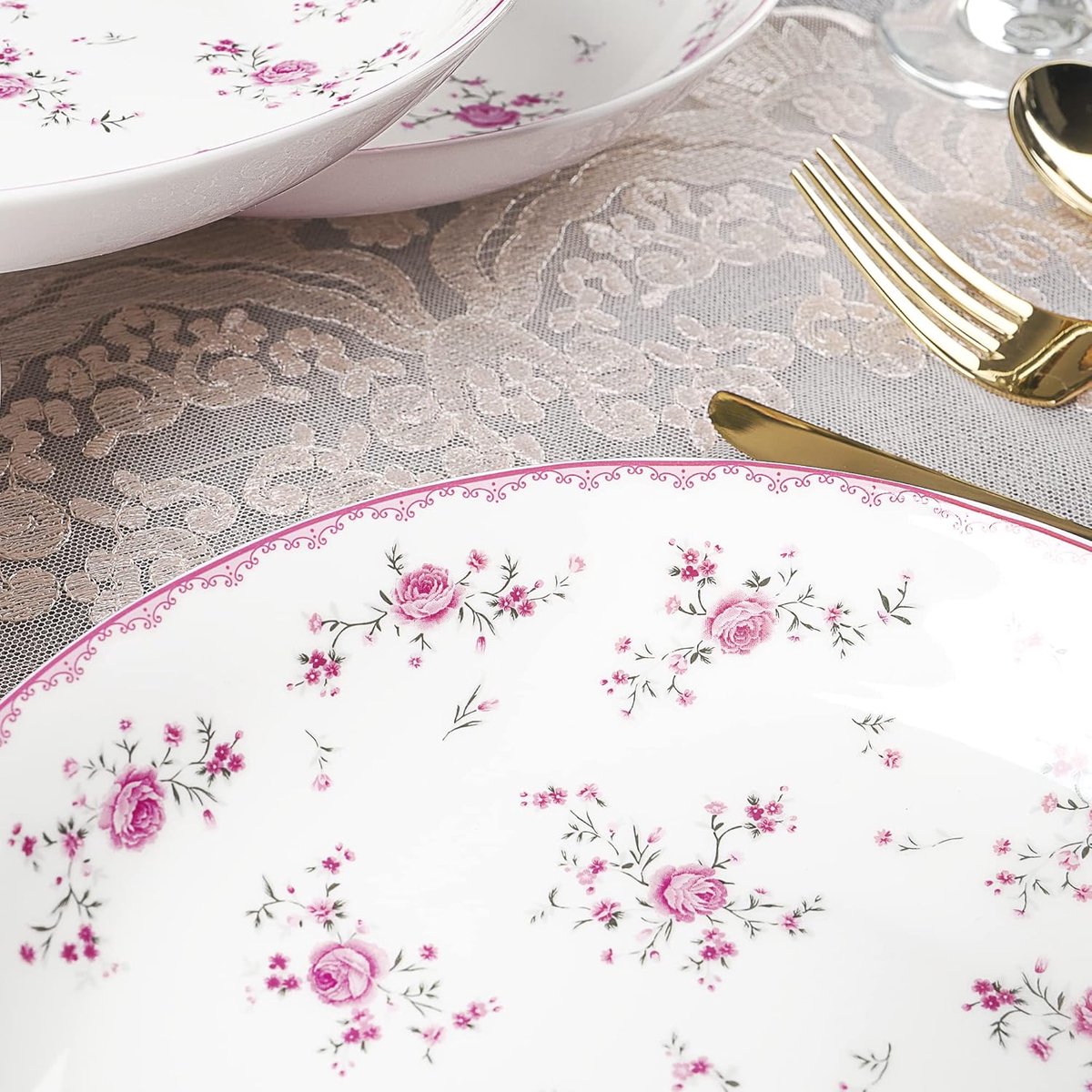 fanquare 20 cm Porseleinen Roze Saladeborden Set van 4, Koninklijke Stijl Vintage Lunchborden, Dessertborden