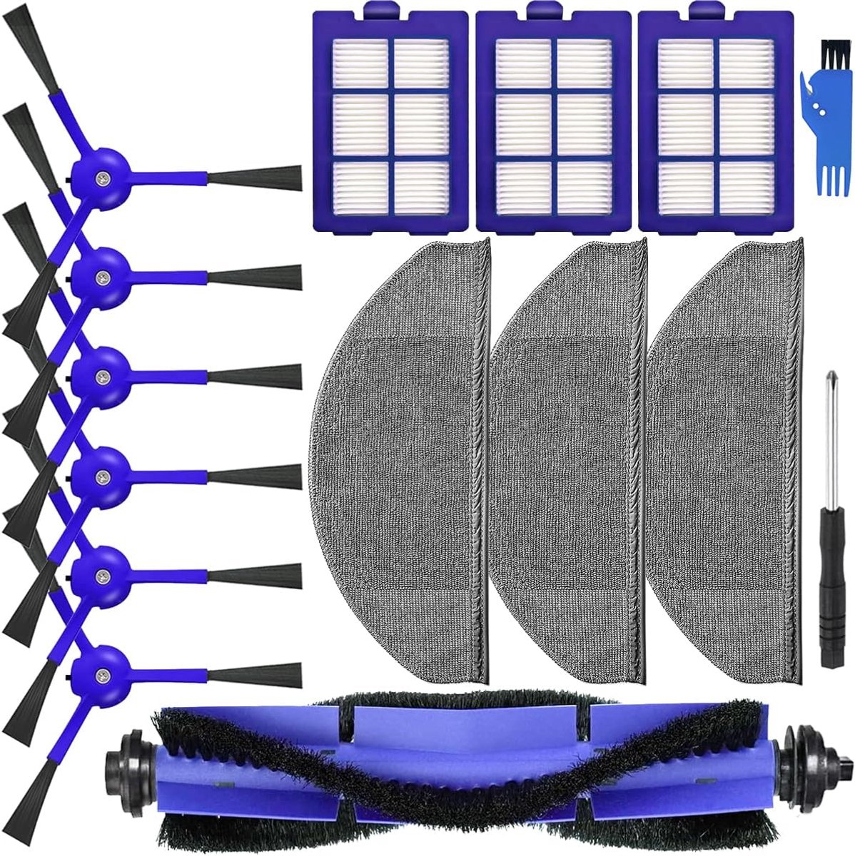 Replacement Parts Accessories for Eufy RoboVac X8 Series Hybrid Robot Vacuum Cleaner Spare Parts Kit, 1 Main Roller Brush, 6 Side Brushes, 3 HEPA Filters, 3 Mop Pads (13 Pack)